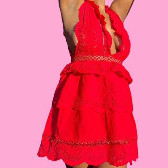 Red Ruffle Summer Dress - Picture 2 of 4